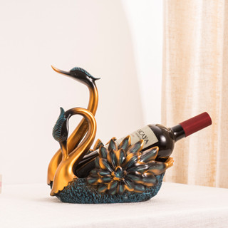歐式輕奢天鵝擺飾 現代家居酒櫃 樹脂工藝禮品 喬遷紅酒架裝飾品