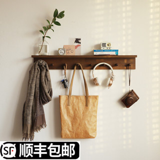牆上置物架 玄關牆壁一字隔板 牆面掛牆擱板 客廳壁掛衣鉤定製收納架 實木牆上掛衣鉤 牆壁掛鉤 掛衣架衣服掛鉤 玄關衣帽架