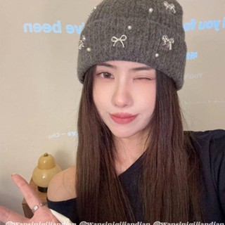 🚀臺灣出貨🚀LaVie Studio灰色蝴蝶結毛線帽子女2024新款秋冬大頭圍顯臉小保暖套頭針織冷帽