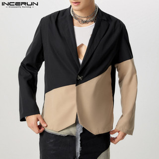 Incerun 男士復古時尚拼布拼色金屬鈕扣長袖休閒西裝外套