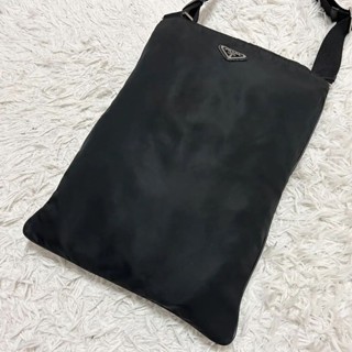 PRADA 肩揹包 Saffiano皮革 Tessuto 皮革 黑色 尼龍 日本直送 二手