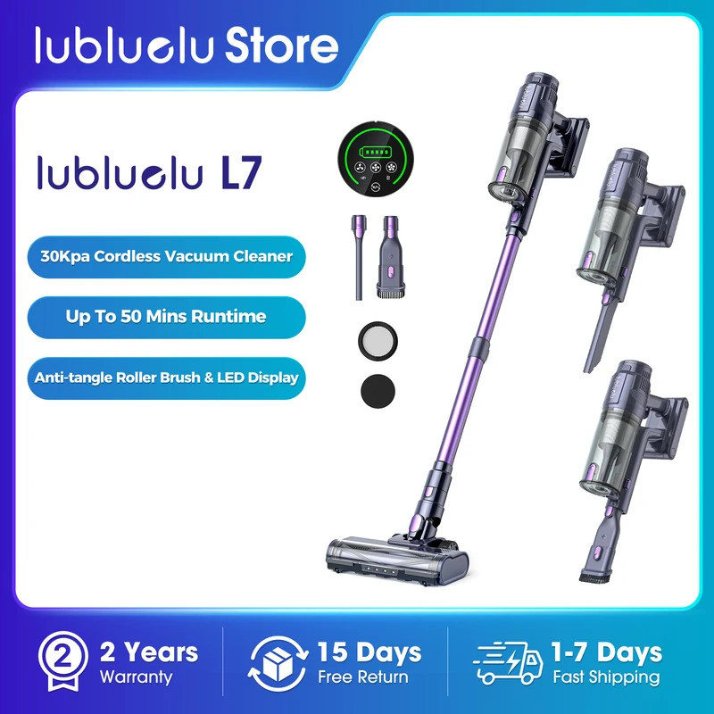 30Kpa 無繩吸塵器，防纏結無刷輕型吸塵器，帶觸摸屏，適用於家用地毯 Lubluelu L7