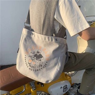 伸縮帆布 帆布袋 OK原創小眾設計美式復古摩托機車帆布包男女生斜挎大容量2025包包