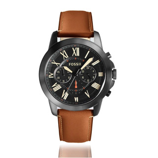 FOSSIL | 羅馬刻度 三眼計時多功能腕錶 - 黑x棕色 FS5241