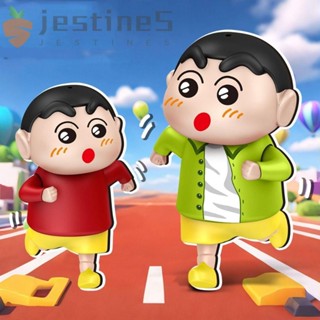 JESTINE拉繩玩具掛件,塑膠可移動跑步蠟筆小新鑰匙扣,創意可動的手和腳日式風格卡通鑰匙圈