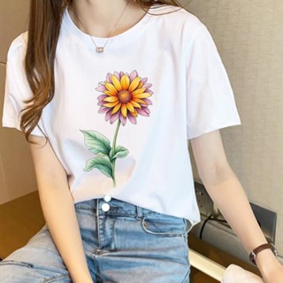 愛依依 短袖T卹 印花上衣大碼上衣 學院風 中大尺碼 S-5XL新款花朵可愛休閒印花打底衫圓領短袖上衣-4164.