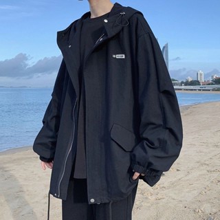 男裝春秋冬季新款連帽夾克男士韓版潮流寬鬆工裝服暗黑繫上衣外套20250513
