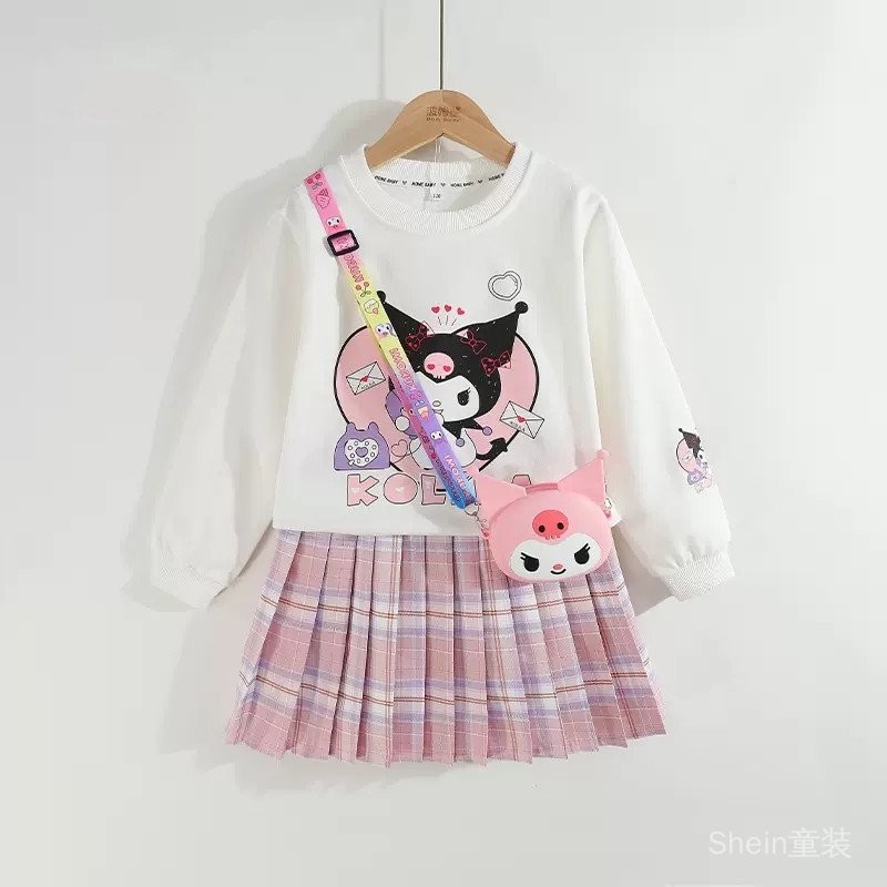 庫洛米兒童衣服  庫洛米女童套轉 女童秋裝學院風jk套裝百褶裙洋氣兒童衛衣裙子秋季庫洛米女孩衣服
