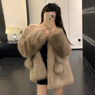實拍 精靈雪球 冬季新款女仿狐狸毛皮草外套年輕環保毛毛顯瘦大衣