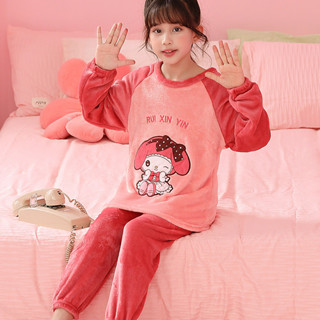 兒童睡衣秋冬珊瑚絨大童法蘭絨家居服刷毛加厚保暖家居服女童睡衣