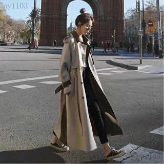 長版大衣 長款風衣 2024新款風衣女 春鞦季新款 韓版 寬鬆 百搭 長款 品質 氣質 外套卡其色小個子ny