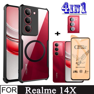Realme 14X 5G 防震手機殼適用於 Realme14X 12X 5G 陶瓷螢幕保護膜 + 帶磁性無線充電貼紙