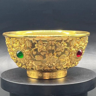 招財擺件 寶石金碗 古銅鎏金 花開富貴銅碗擺件 防大清乾隆年制碗招財擺設擺件