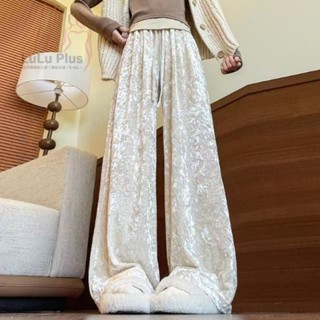 現貨大碼韓版長褲80-300斤金鑽絨闊腿繫繩窄版版闊褲女2025新款垂感休閒拖地長褲子 寬鬆顯瘦百搭長褲 大尺碼夏日長褲