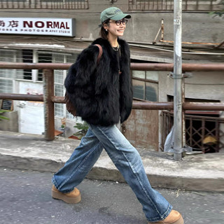 2024小個子黑色環保狐狸毛皮草外套女冬短款顯瘦時髦加厚毛毛大衣