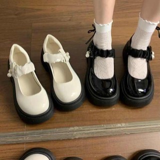 瑪莉珍 瑪莉珍涼鞋 厚底增高瑪麗珍小皮鞋女2025年新款春秋季配裙子圓頭珍珠粗跟jk鞋