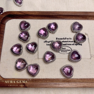 【AURA GEMS】天然紫水晶阿賽通孔半銀配件diy多款配件 diy手作材料 手串配件