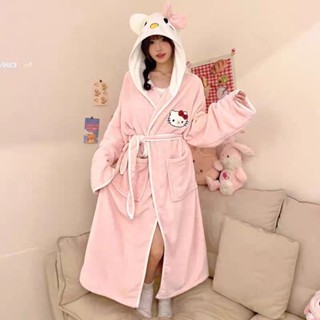 浴袍 連帽睡袍 女 珊瑚絨 加厚 kitty 吸水 速乾 酒店 長款 四季 睡衣