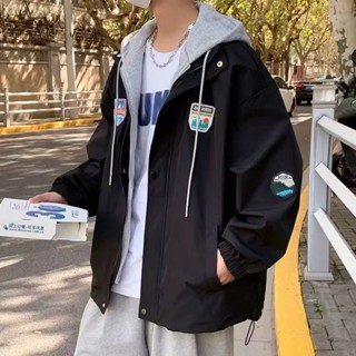 高街2025假兩件外套男士春秋季新款潮牌連帽衣服痞帥工裝夾克男裝20250513