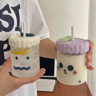 【24小時出貨】萌趣水杯女小眾簡約咖啡杯子ins高顏值上班族吸管玻璃杯