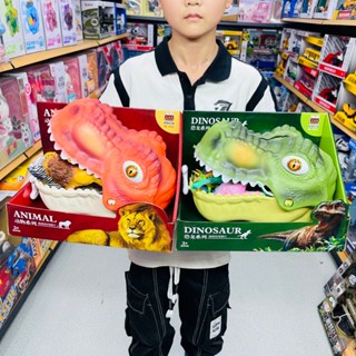 霸王龍恐龍頭收納箱拉線滑行軟膠動物模型蛋模擬翼龍男孩兒童玩具 RPAL