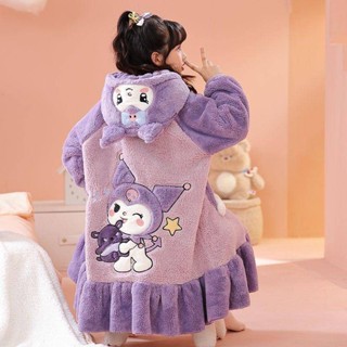 女童睡袍兒童冬季女孩睡衣加絨加厚珊瑚絨中大童法蘭絨秋冬家居服法蘭絨睡衣 珊瑚絨睡衣 冬季睡衣 保暖睡衣 睡衣女