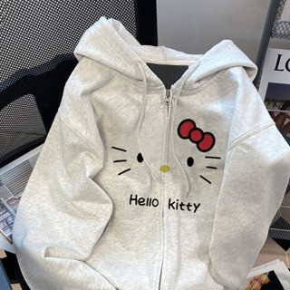 卡通印花可愛hello Kitty秋季開衫連帽衛衣寬鬆休閒情侶長袖拉鍊女上衣