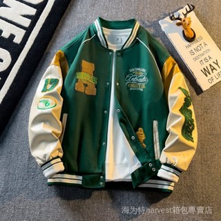 【噹天出貨】【店鋪熱銷】 新品現貨 美式高街刺繡棒球服外套男潮牌痞帥pu皮拚接夾剋春秋季飛行員上衣