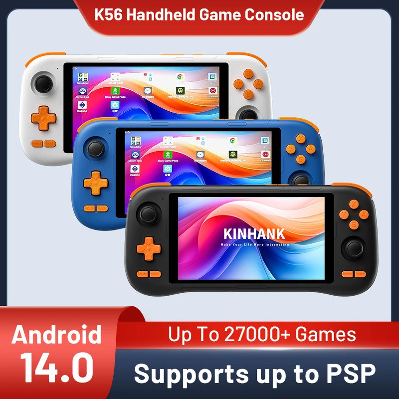 KINHANK 手持遊戲機 5.5 英寸觸摸屏 50 多個模擬器適用於 PS1/PSP/DC/SS Android 14