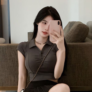 【1522人收藏】設計感小眾polo領純慾短袖T恤女2025年夏季別緻獨特短款修身上衣