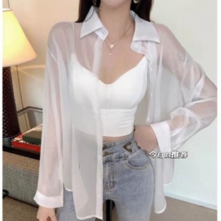 《現貨下單》雪紡紗防曬襯衫女夏季薄款新款寬鬆百搭冰絲防曬衫外套中長款上衣