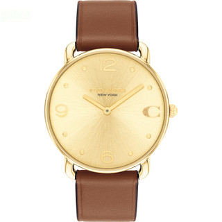 COACH Elliot C字皮帶女錶-金面咖啡皮帶 CO14504201