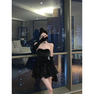 【❤️臺灣現貨❤️ 】富家千金風 高階感 生日party洋裝 小禮服裙 高階輕奢 小眾蓬蓬裙 抹胸絲絨裙