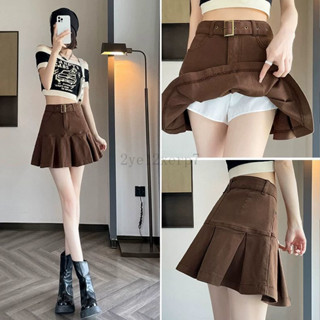 【臺灣出貨】咖啡色半身裙女夏季薄款小眾設計感高腰a字裙小個子百褶牛仔短裙子