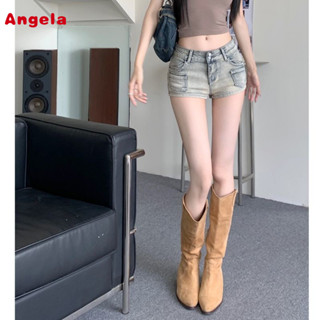【美式牛仔短褲】美式辣妹低腰超短牛仔褲夏季修身顯瘦包臀熱褲復古淺色褲子