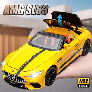 1:22 Benz SL63模型玩具車閤金壓鑄輕聲拉迴門打開敞篷車跑車模型收藏禮物