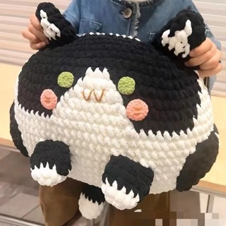 手工編織diy材料包Hand-woven diy material kits冰條線抱枕貓咪編織diy材料包手工自製沙發擺