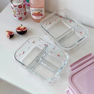 ins風小碎花 便攜玻璃湯碗帶蓋湯飯盒 可微波爐耐高溫密封便當盒保鮮盒玻璃飯盒 午餐盒 上班族便當攜帶 野餐露營裝備