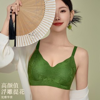 女士內衣 無鋼圈 胸罩 國風浮鵰 聚攏上託 防下垂 收副乳 半固定杯 吸濕透氣 高彈不勒 夏季薄款