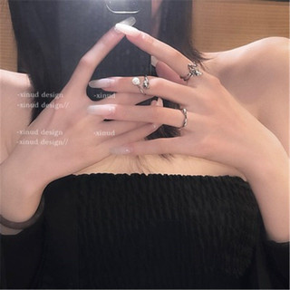 🤍小心思 XINUD火山岩肌理 小眾設計珍珠戒指 女高級感開口可調節指環套裝潮 韓系戒指 ins風戒指 ins指環