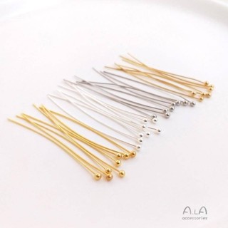 宏雲Hongyun-Ala新品-銅鍍18k真金純銀色保色圓頭針珠頭針diy手工配件珍珠吊墜耳飾材料