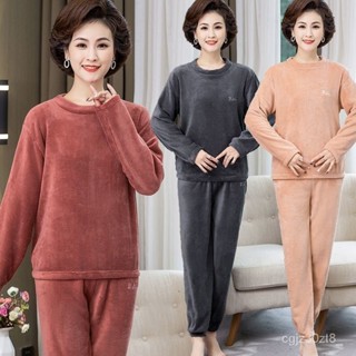 媽媽睡衣 睡衣女 居家服女 保暖睡衣 大碼暖暖套裝女中老年媽媽秋冬款珊瑚絨睡衣睡褲加厚可外穿傢居服 MMPH