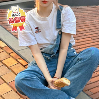 【OHSHI｜臺灣24h出貨】韓版寬鬆可愛櫻桃印花T恤 短袖女生上衣 休閒日常穿搭 大尺碼短T 純棉圓領女裝短袖 538