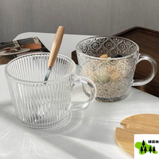 【6011人收藏】簡約海棠花茶水杯傢用玻璃杯子ins條紋北歐咖啡杯早餐牛奶杯帶把
