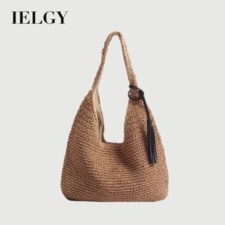 IELGY 單肩大容量草編包 休閒沙灘包 度假單肩手提通勤女包