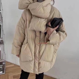 免運 抗寒-30°真羽絨 韓國東大門 歐美大碼女裝圍巾羽絨服秋冬簡約女百搭純色保暖白鴨絨時尚外套潮出國 北海道 旅遊
