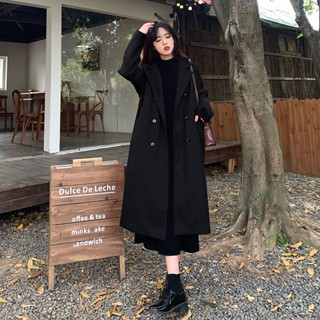 S-4XL 韓版通勤風中長款毛呢大衣 中大尺碼女裝 寬鬆顯瘦外套 上班通勤穿搭 風衣 韓版大衣