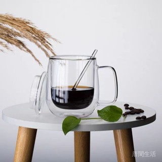 【耐熱玻璃馬克杯】雙層隔熱咖啡牛奶杯｜透明帶把手防燙設計｜家用冷熱飲多用途首推