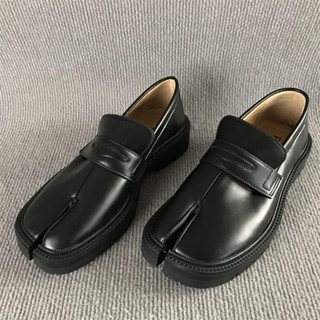 shoes鞋魔【臺灣發貨】正品撤櫃女鞋 春秋季新品頭層牛皮分趾鞋 英倫風小皮鞋 一腳蹬樂福鞋 學院風低幫單鞋 黑色女皮鞋