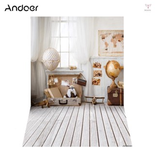 ANDOER Toyutw)安多爾1.5*2.1m/5*7ft旅遊主題攝影背景世界地圖tellurion行李箱木地板背景